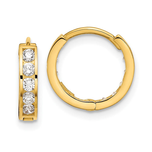 14K Yellow Gold Madi K Round Square CZ Reversible Hinged Hoop Earrings