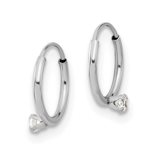 14K White Gold Madi K Polished 2mm CZ on Small Endless Hoops