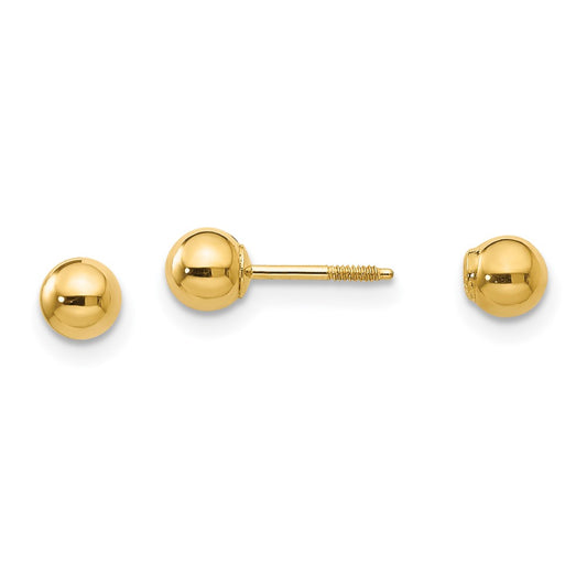 14K Yellow Gold Madi K Polished Reversible 4mm Ball Earrings