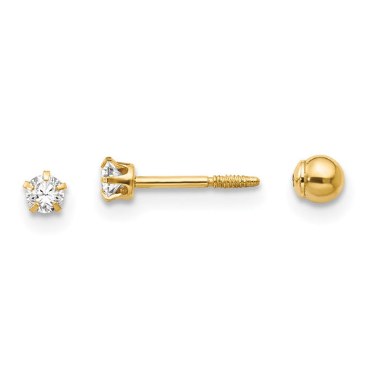 14K Yellow Gold Madi K Polished Reversible Crystal & 3mm Ball Earrings