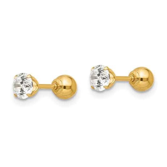 14K Yellow Gold Madi K Polished Reversible CZ & 4mm Ball Earrings