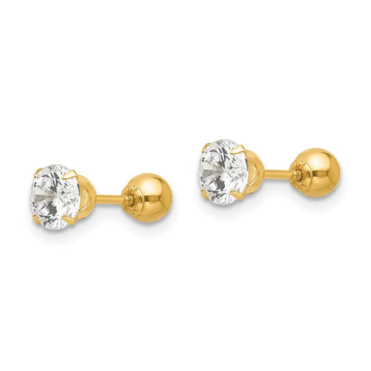 14K Yellow Gold Madi K Polished Reversible 5mm CZ & Ball Earrings