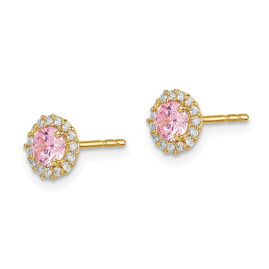 14K Yellow Gold Madi K Pink CZ Post Earrings