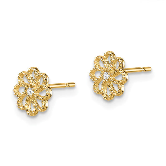 14K Yellow Gold Madi K CZ Flower Post Earrings