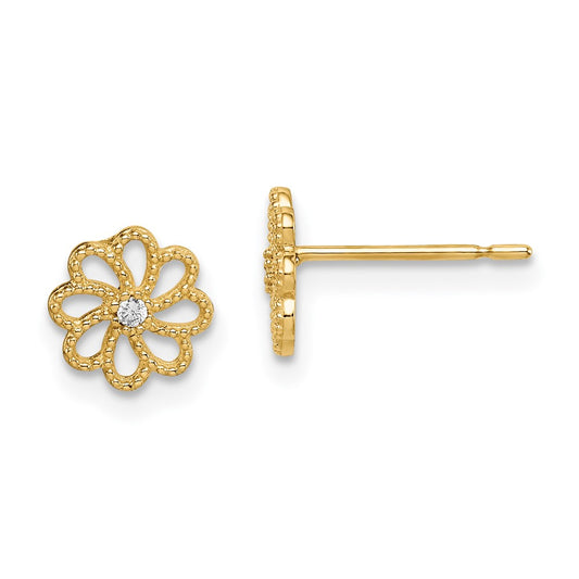 14K Yellow Gold Madi K CZ Flower Post Earrings