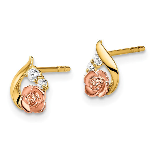 14K Two-Tone Gold Madi K CZ Flower Post Earrings