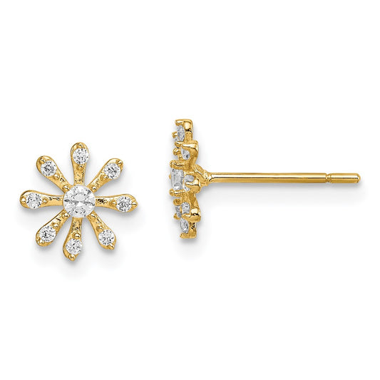 14K Yellow Gold Madi K CZ Flower Post Earrings