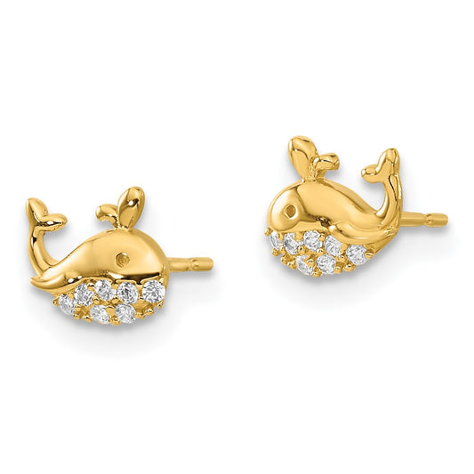 14K Yellow Gold Madi K CZ Whale Post Earrings