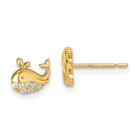 14K Yellow Gold Madi K CZ Whale Post Earrings