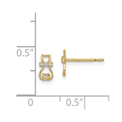 14K Yellow Gold Madi K CZ Cat with Heart Tail Post Earrings