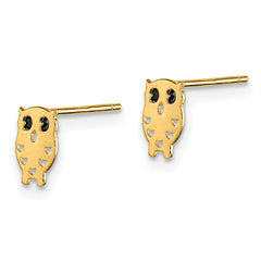 14K Yellow Gold Madi K Black CZ Owl Post Earrings