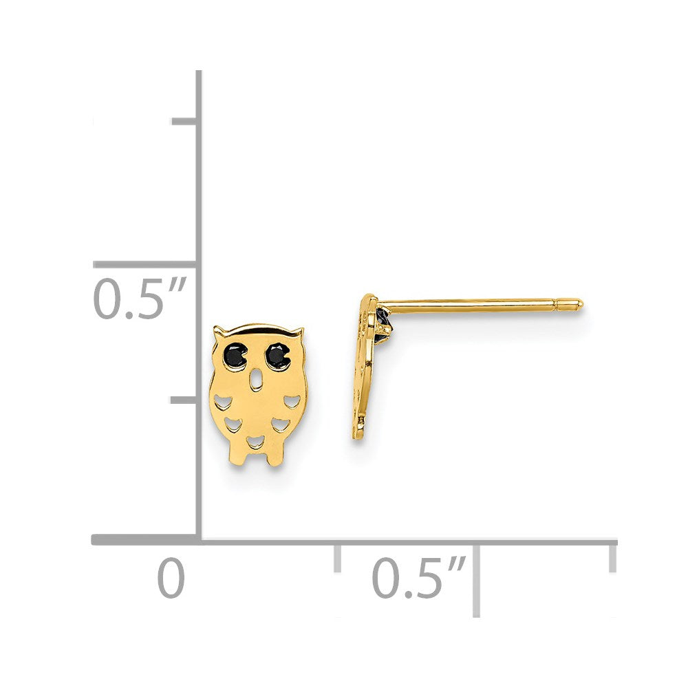 14K Yellow Gold Madi K Black CZ Owl Post Earrings