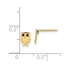 14K Yellow Gold Madi K Black CZ Owl Post Earrings