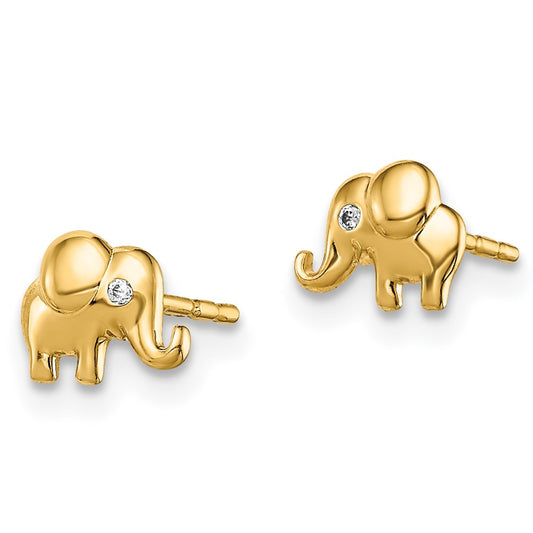 14K Yellow Gold Madi K CZ Accent Elephant Post Earrings