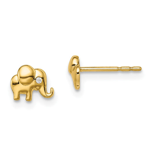 14K Yellow Gold Madi K CZ Accent Elephant Post Earrings