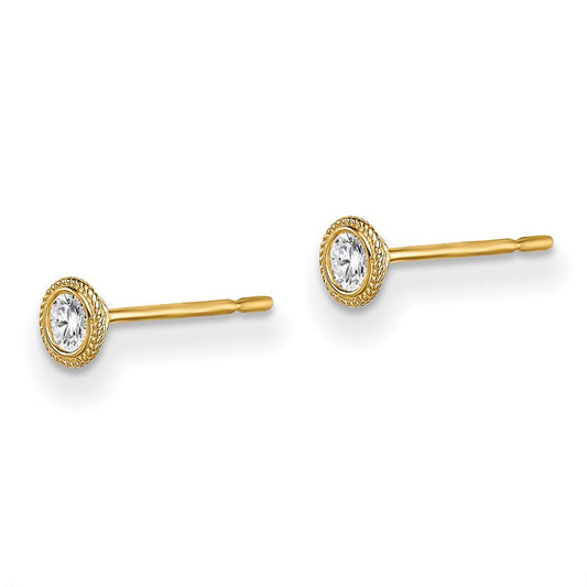 14K Yellow Gold Madi K Round CZ Milgrain Bezel Post Earrings