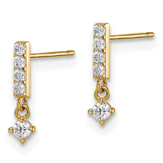 14K Yellow Gold Madi K Bar with Dangle CZ Post Earrings