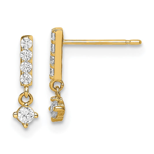 14K Yellow Gold Madi K Bar with Dangle CZ Post Earrings