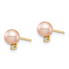 14K Yellow Gold Madi K 5-6mm Pink Round FWC Pearl .02ct Diamond Post Earrings