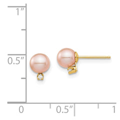 14K Yellow Gold Madi K 5-6mm Pink Round FWC Pearl .02ct Diamond Post Earrings