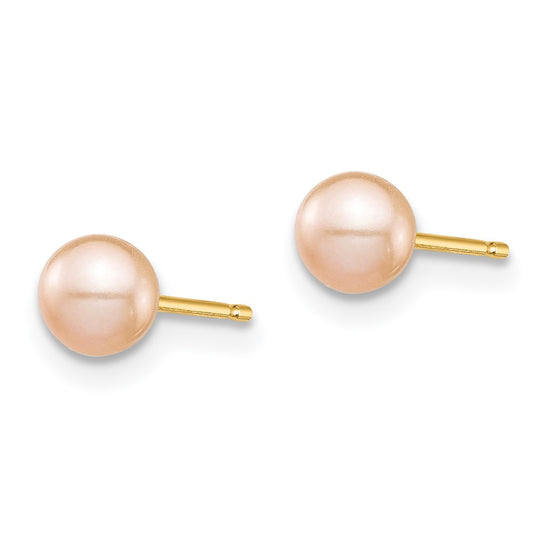 14K Yellow Gold Madi K 4-5mm Pink Round FWC Pearl Stud Post Earrings