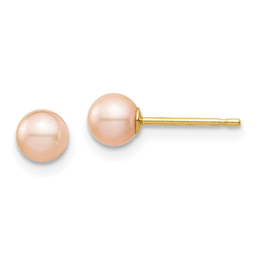 14K Yellow Gold Madi K 4-5mm Pink Round FWC Pearl Stud Post Earrings