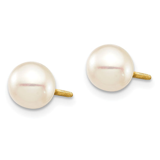 14K Yellow Gold Madi K 6-7 White Round FWC Pearl Stud Post Screwback Earrings