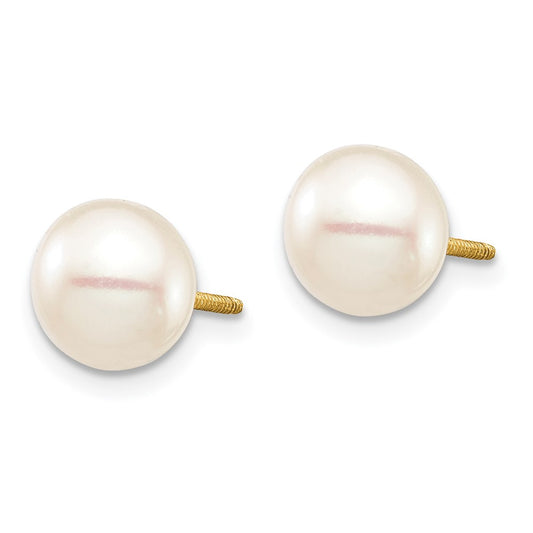 14K Yellow Gold Madi K 7-8mm White Round FWC Pearl Screwback Earrings