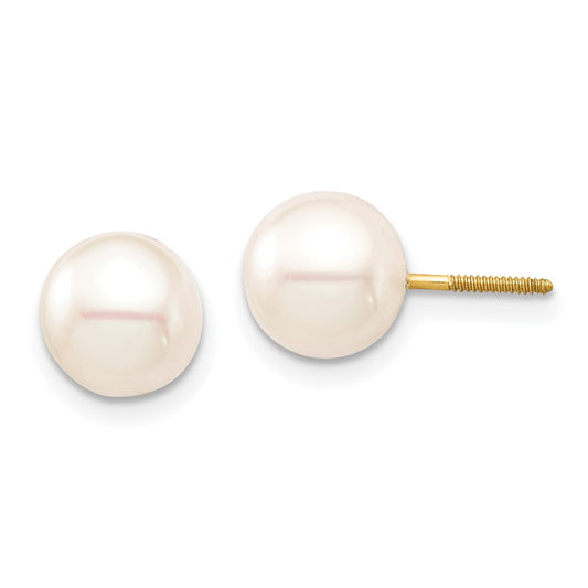 14K Yellow Gold Madi K 7-8mm White Round FWC Pearl Screwback Earrings