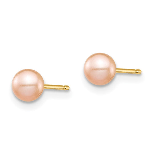 14K Yellow Gold Madi K 7-8mm Pink Button FWC Pearl Stud Post Earrings