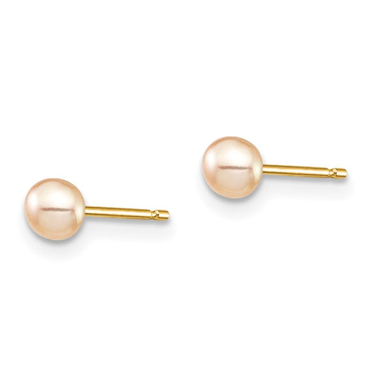 14K Yellow Gold Madi K 3-4mm Pink Button FWC Pearl Stud Post Earrings