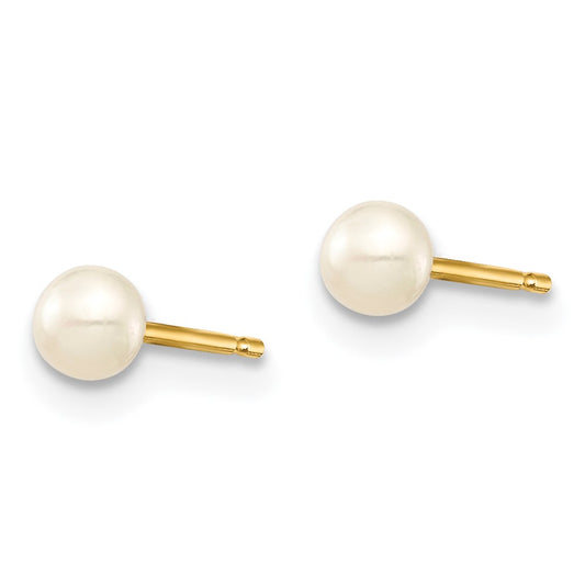 14K Yellow Gold Madi K 3-4mm White Button FWC Pearl Stud Post Earrings