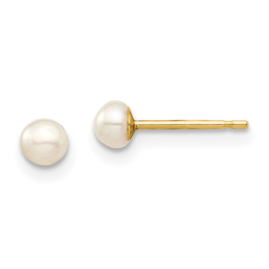 14K Yellow Gold Madi K 3-4mm White Button FWC Pearl Stud Post Earrings