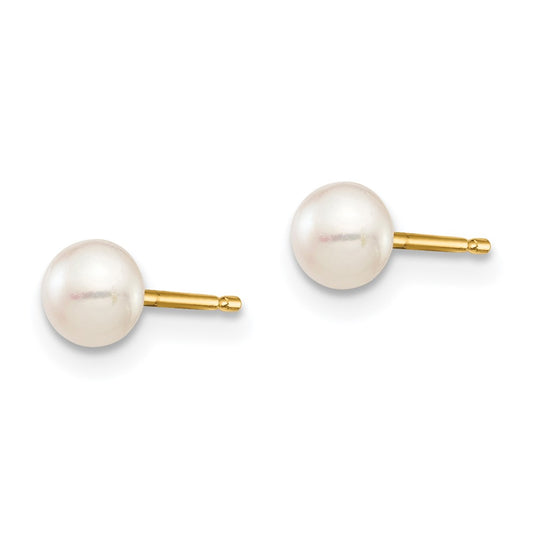 14K Yellow Gold Madi K 4-5mm White Button FWC Pearl Stud Post Earrings