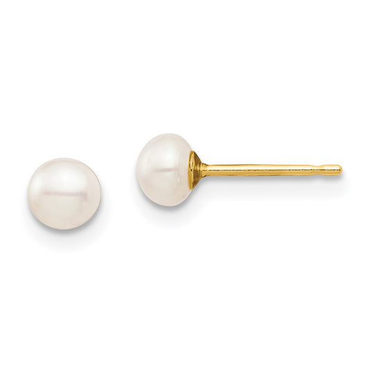 14K Yellow Gold Madi K 4-5mm White Button FWC Pearl Stud Post Earrings