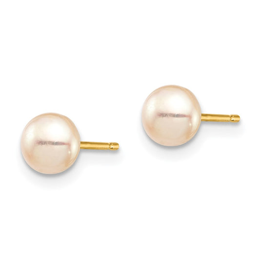 14K Yellow Gold Madi K 5-6mm Pink Button FWC Pearl Stud Post Earrings