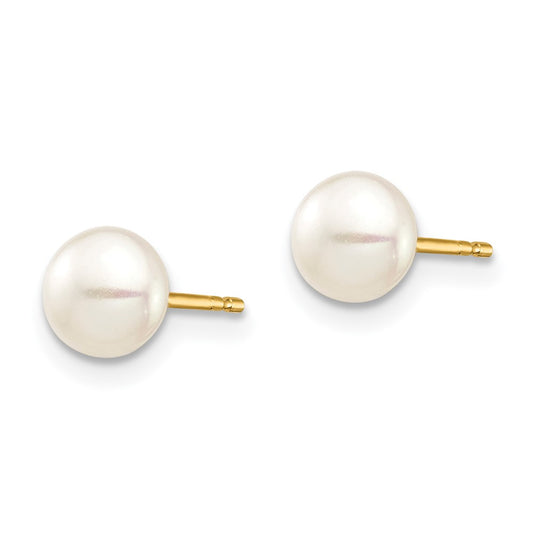 14K Yellow Gold Madi K 5-6mm White Button FWC Pearl Stud Post Earrings