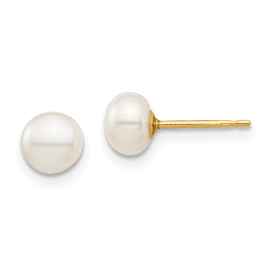 14K Yellow Gold Madi K 5-6mm White Button FWC Pearl Stud Post Earrings