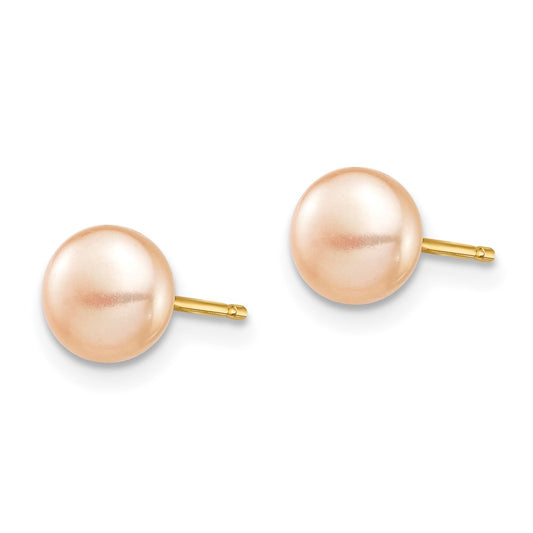 14K Yellow Gold Madi K 6-7mm Pink Button FWC Pearl Stud Post Earrings