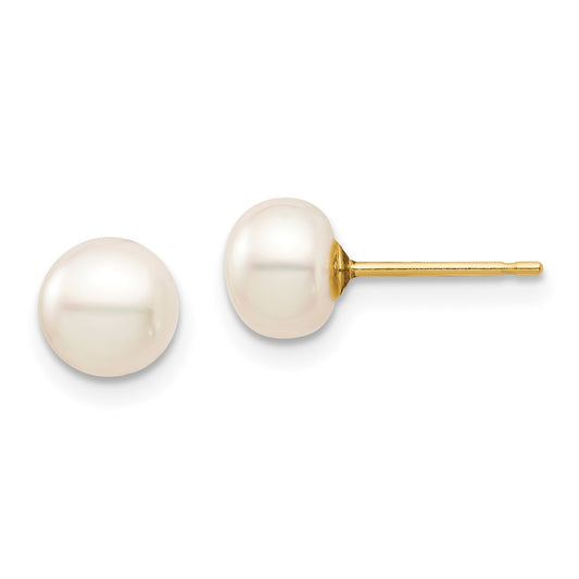 14K Yellow Gold Madi K 6-7mm White Button FWC Pearl Stud Post Earrings