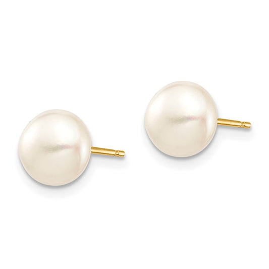 14K Yellow Gold Madi K 7-8mm White Button FWC Pearl Stud Post Earrings