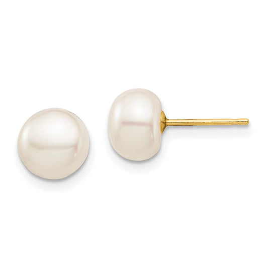 14K Yellow Gold Madi K 7-8mm White Button FWC Pearl Stud Post Earrings