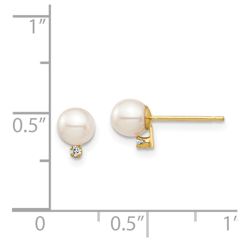 14K Yellow Gold Madi K 4-5mm White Round FWC Pearl .02ct Diamond Post Earrings