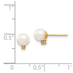 14K Yellow Gold Madi K 5-6mm White Round FWC Pearl .02ct Diamond Post Earrings