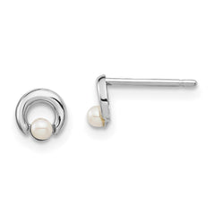 14K White Gold Madi K Button FWC Pearl Circle Post Earrings