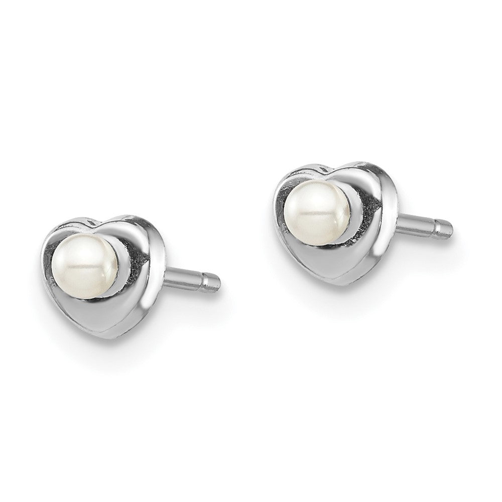 14K White Gold Madi K White Button FWC Pearl Heart Post Earrings