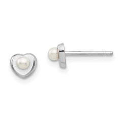 14K White Gold Madi K White Button FWC Pearl Heart Post Earrings