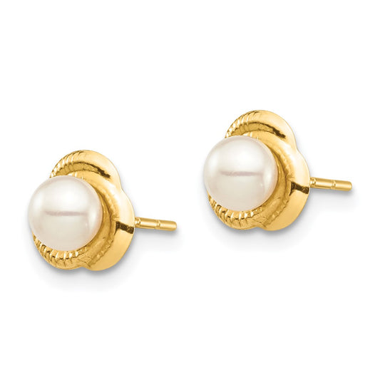 14K Yellow Gold Madi K 4-5mm White Button FWC Pearl Post Earrings