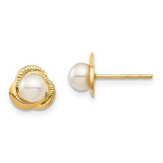 14K Yellow Gold Madi K 4-5mm White Button FWC Pearl Post Earrings