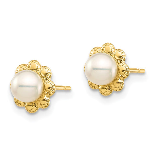 14K Yellow Gold Madi K 4-5mm White Button FWC Pearl Post Earrings